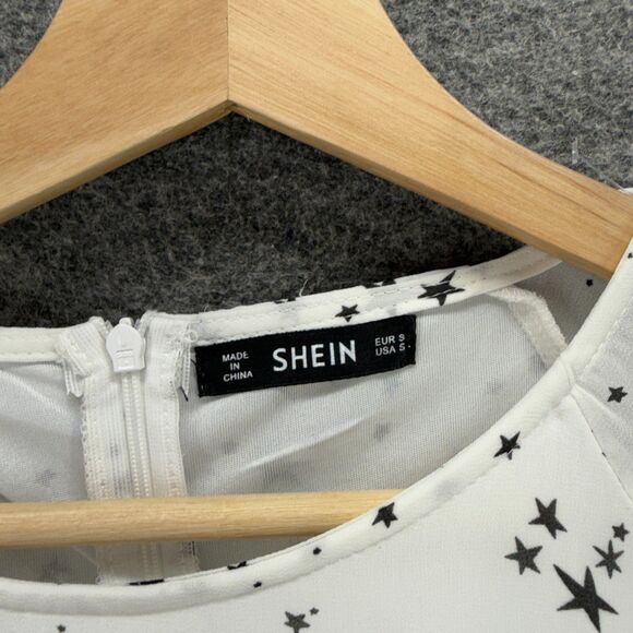 SheIn Dress Women S Small White Star Print Shift Short Zipper Long Sleeve Rayon - Picture 3 of 7